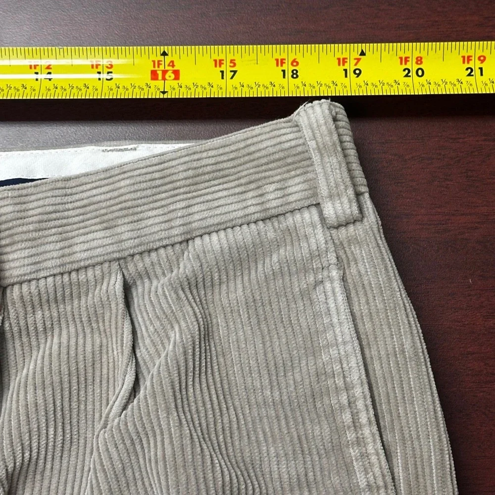 Brooks Brothers Corduroy Pants Mens 38x32 Elliot‎ Tan Beige Pleated Hemmed FLAW